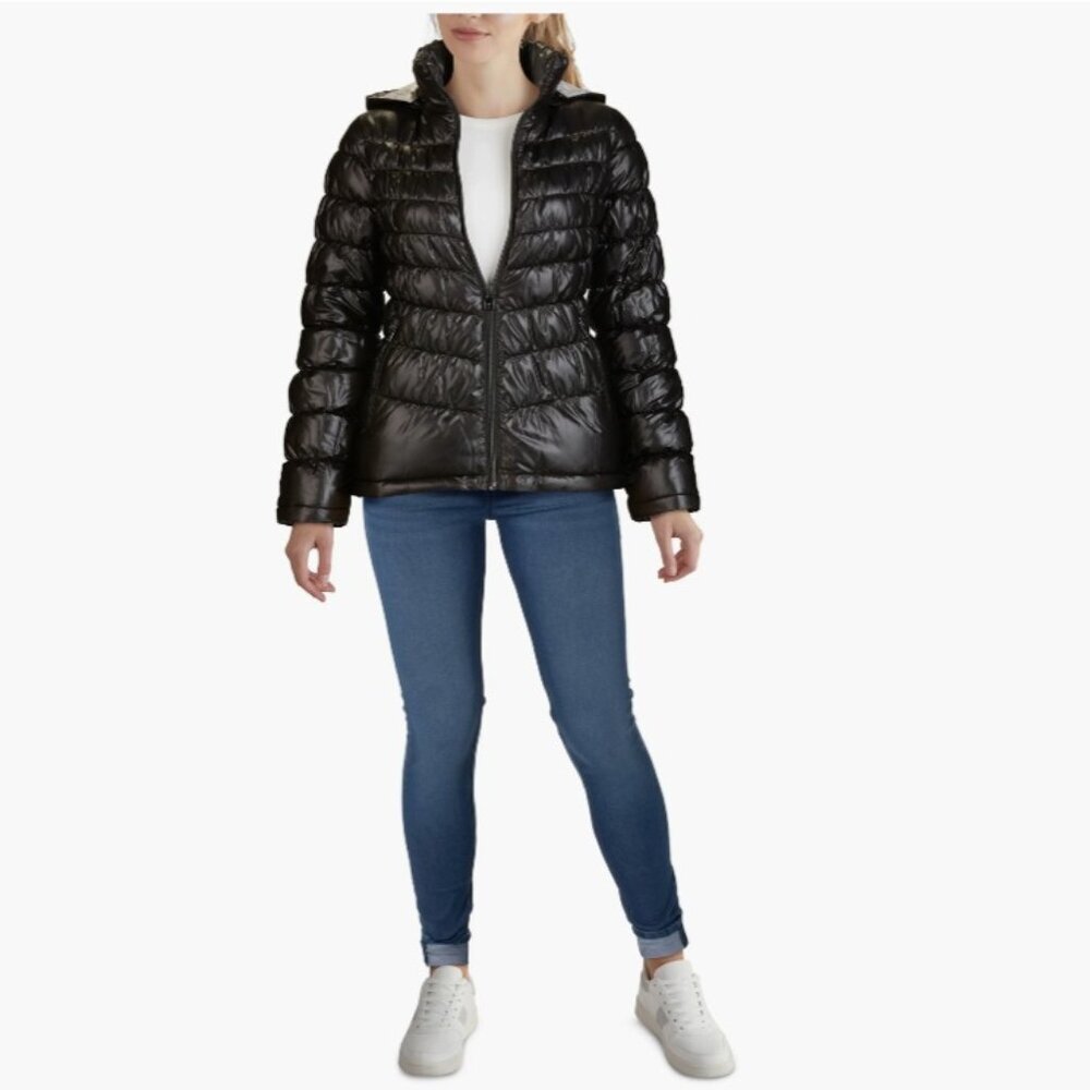 NEW Kenneth Cole Hooded Front Zip Puffer Jacket in Black Size XL​